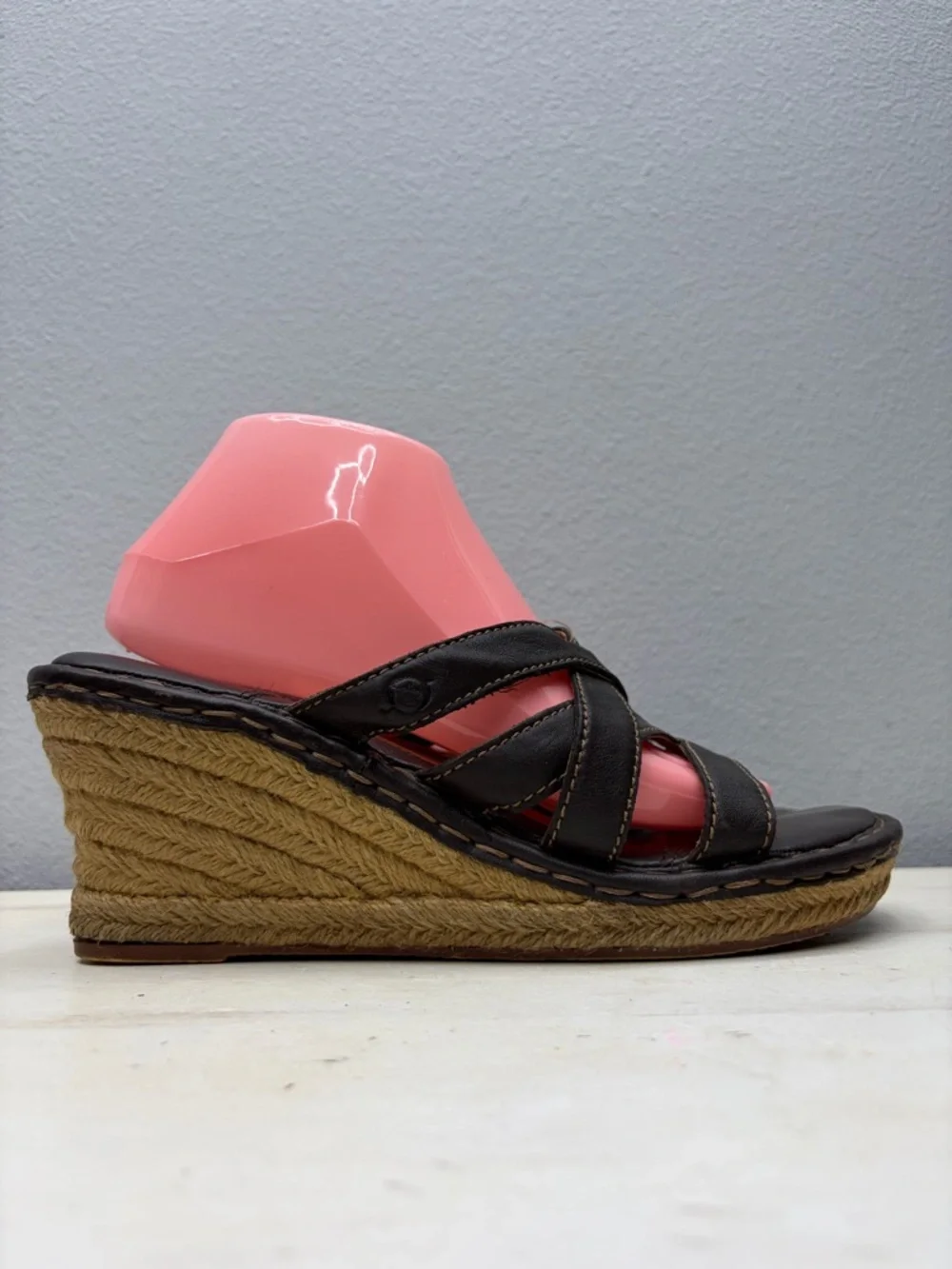 Brown Leather Crisscross Espadrille Wedge Sandal 10